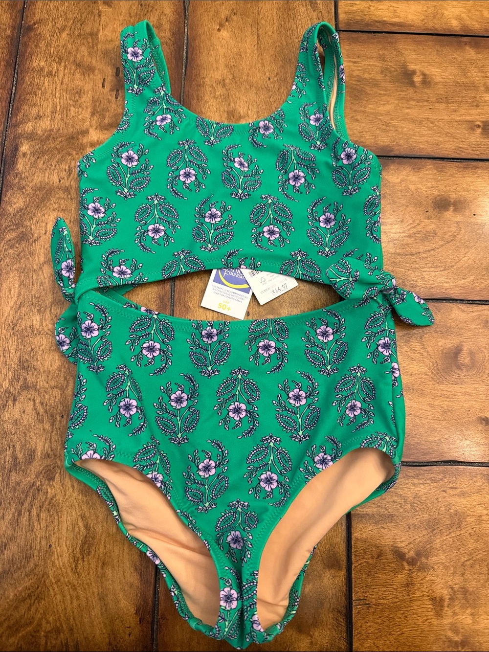 Crew cuts Green Floral Girls' one piece bathing suit